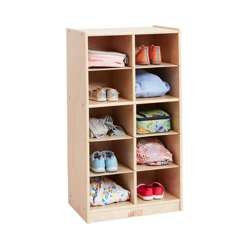 ECR4Kids 10 Cubby Mobile Tray Storage Cabinet, 5x2, Classroom Furniture, Natural, 4 of 12