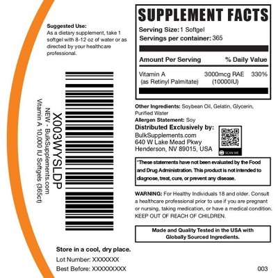 BulkSupplements Vitamin A Softgels