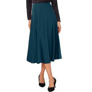 INSPIRE CHIC Women's Satin High Waist A-Line Elasticized Waistband Flared Dressy Casual Midi Skirts - 1 of 4