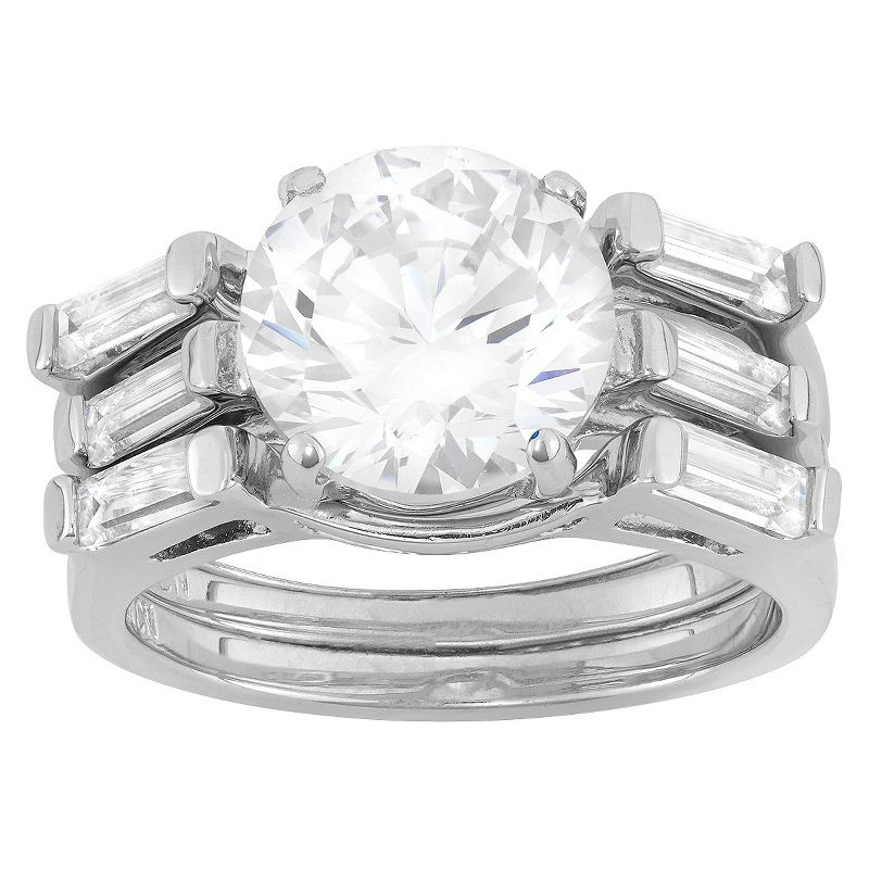 4.95 CT. T.W. 10mm Round-Cut Cubic Zirconia Designer 3-Piece Ring Set with Side Stones In Sterling Silver - (7), 1 of 4