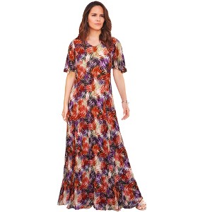 Roaman's Women's Plus Size Petite Flutter Sleeve Crinkle Dress - 1 of 4