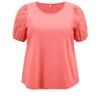 GRACE & GRANDEUR Women's Plus Size Embroidered Panel Hollow Puff Short Sleeve Round Neck Casual Blouses - 4 of 4