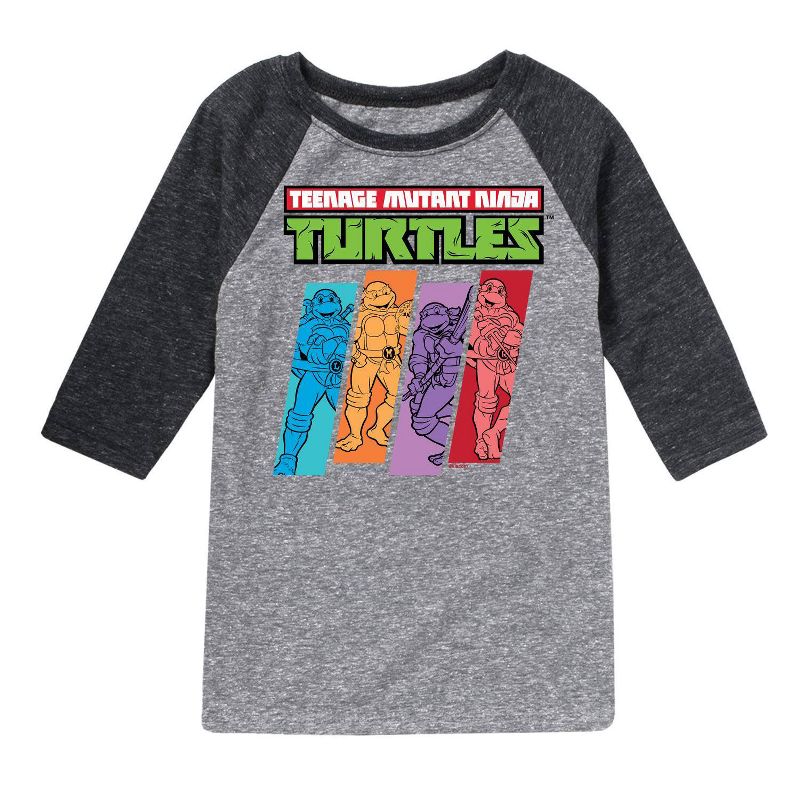 Boys' Teenage Mutant Ninja Turtles Striped Raglan Graphic T-Shirt - Heather Gray/Black, 1 of 2