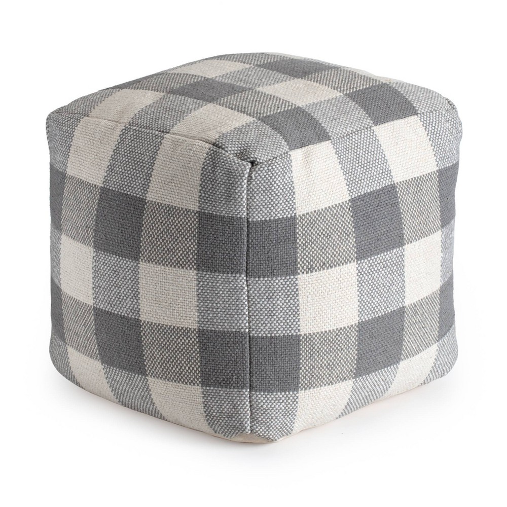 Sky Pouf  - Anji Mountain Versatile. Comfortable. Functional. Poufs transform a nice room into something better by providing a pop of style and sprinkle of texture. Whether being used in a seating configuration or just serving as a comfortable ottoman to kick your feet up on, these poufs make your home better. In addition to the handmade high quality, these pieces are filled in the U.S.A with premium, expanded polypropylene beads. This fill provides tremendous durability in keeping the item shape while delivering a consistent soft yet firm every time. Color: Ivory/Gray. Pattern: Check.