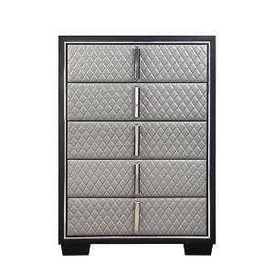 38" Nicola Decorative Storage Drawer Silver Synthetic Leather and Black Finish - Acme Furniture - 1 of 4
