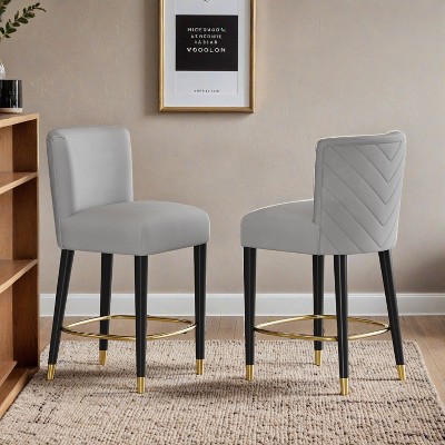 27inch-counterstool, modern design with a smooth, light - colored fabric and circular footrest with a gold - Leovsnove
