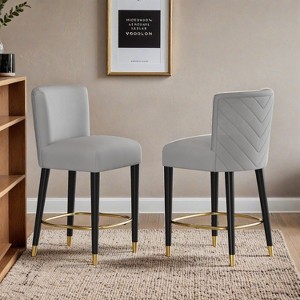 27inch-counterstool, modern design with a smooth, light - colored fabric and circular footrest with a gold - Leovsnove - 1 of 4