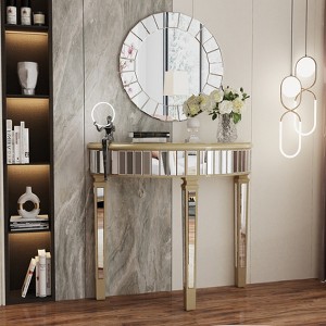 Artloge 35.4x31.6 in Silver Mirrored Console Table Half-moon Sofa Accent Table Living Room Furniture - 1 of 4