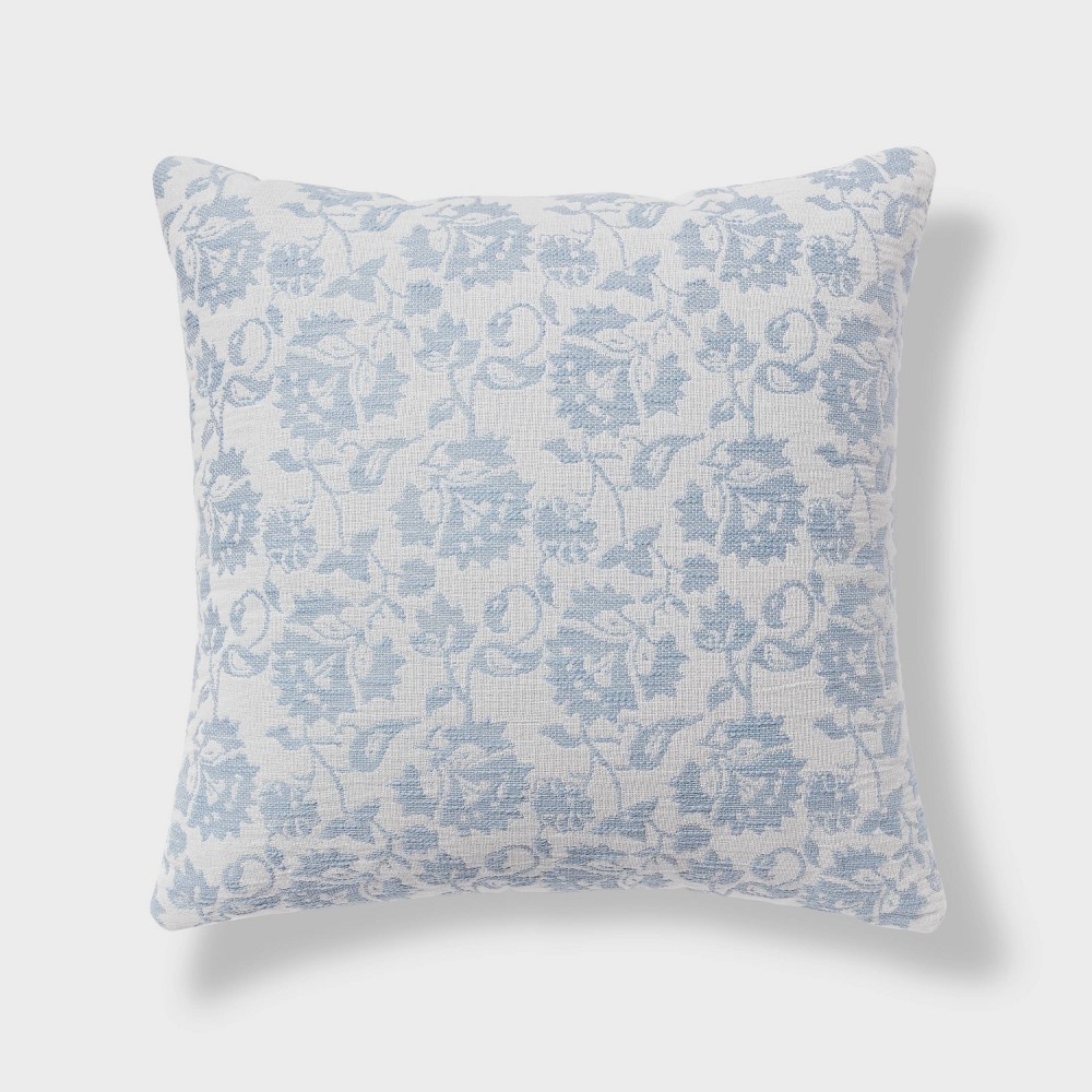 Photos - Pillow Woven Floral Decorative  Euro Sky Blue - Threshold™: Cotton Fabric,