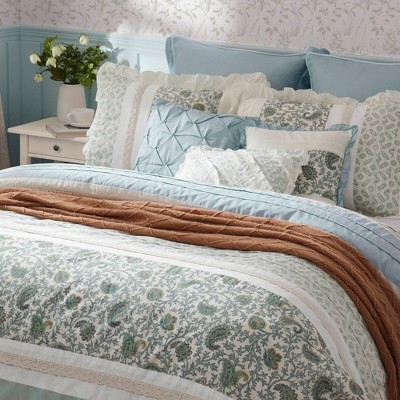 Blue Floral Queen Cotton Reversible Comforter Set