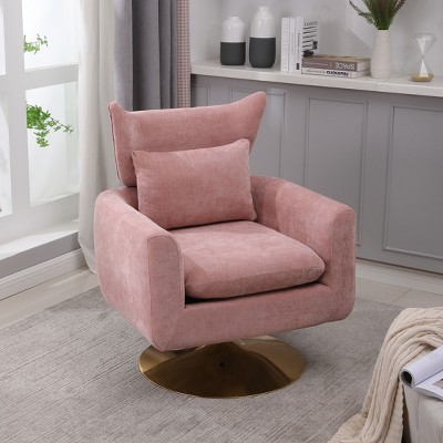 CENGHU Classic Mid-Century 360-degree Swivel Accent Chair, Upholstered Arm Chair for Living Room and Bedroom, Pink Linen