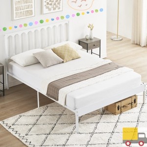 Jojoka Metal Platform Bed Frame with Wave Wood Headboard, Noise-Free, Heavy Duty Slats, 12.6” Underbed Storage, No Box Spring Needed - 1 of 4