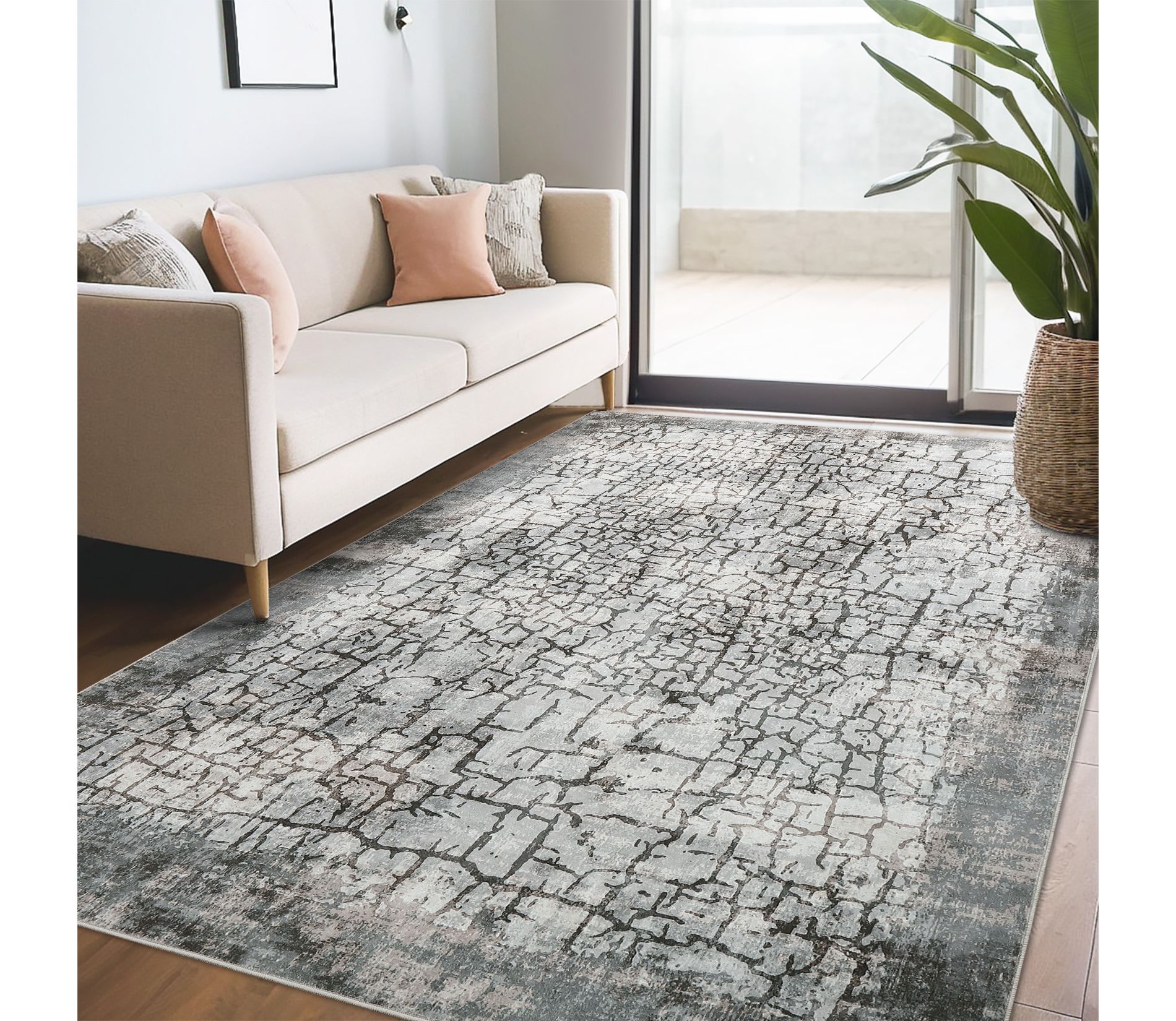 Washable Abstract Rug Modern Area Rugs for Living Room Bedroom, 5'x7'