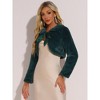 INSPIRE CHIC Women's Evening Bow Tie Front Turndown Collar Faux Fur Fluffy Cropped Coat - 2 of 4