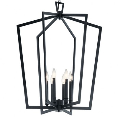 Modern Matte Black Polished Nickel 6-Light Cage Chandelier