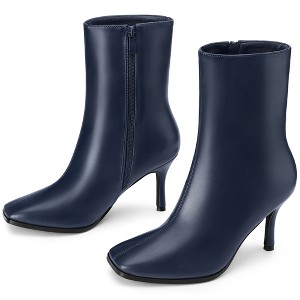 BLISSFUL STEP Women's Stiletto High Heel Square Toe Side Zip Ankle Boots - 1 of 4