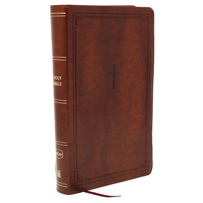 NKJV Giant Print End-Of-Verse Reference Bible, Brown Leathersoft, Red Letter, Comfort Print - by  Thomas Nelson (Leather Bound)