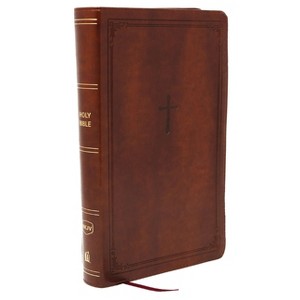 NKJV Giant Print End-Of-Verse Reference Bible, Brown Leathersoft, Red Letter, Comfort Print - by  Thomas Nelson (Leather Bound) - 1 of 1