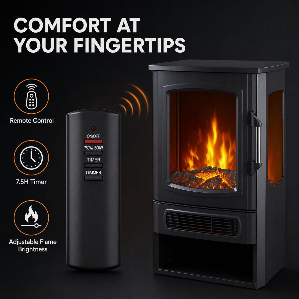 Garvee Three-Sided Electric Fireplace with Remote, 2-Stage with Heater, Thermostat & Timer, Adjustable Flame, Home & Kitchen Cozy Heating - thumbnail 7