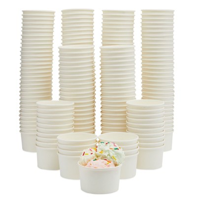 Juvale 200-Pack 8 oz White Disposable Paper Ice Cream Sundae Treat Cup Dessert Bowls Party Supplies