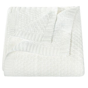 Bamboo-Derived Rayon Toddler Blanket, Cooling Breathable Cable Knit Blanket for Crib & Stroller, 30x40 Inch - NTBAY - 1 of 4