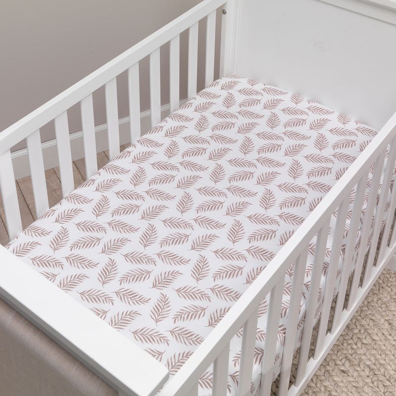 Lambs & Ivy Signature Taupe Leaves Print Organic Cotton Fitted Crib Sheet, 3 of 7