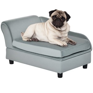 Skyzone Small Pet Sofa Bed with 2" Soft Foam & 23L Hidden Storage, Arched Arm Tufted Design, Pale - 1 of 4