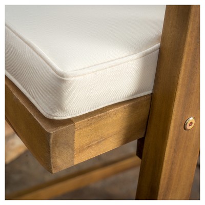 Teak Finish Acacia Wood Outdoor Barstools with Cushions, Set of 2