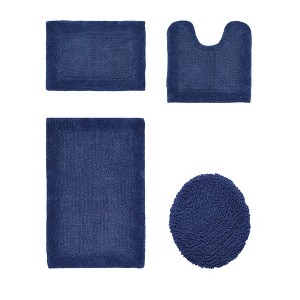 Edge Bath Rug 100% Premium Cotton Ultra-Soft Water Absorbent Tufted Solid Reversible 4 Piece Bathroom Rug Set for Machine Washable Bathmat - 1 of 2