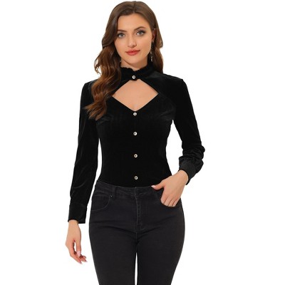 Women's Velvet Long Sleeve Button Front Tunic
