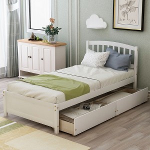 Sapphtopaz Twin Platform Bed with Headboard Wood Bed Frames with Slats Support for Bedroom, No Box Spring Needed - 1 of 4