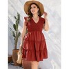 Plus Size Sleeveless Summer Dress for Women Ruffle Smocked Dress V Neck Babydoll Dress - 2 of 4