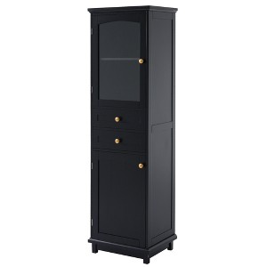 PDTEND 63" Tall Freestanding Bathroom Storage  Cabinet with Glass Doors, 2 Drawers and Adjustable Shelves - 1 of 4