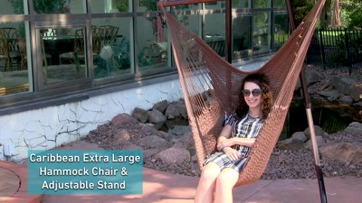 Extra Large Blue Polyester Hanging Hammock Chair with Adjustable Stand