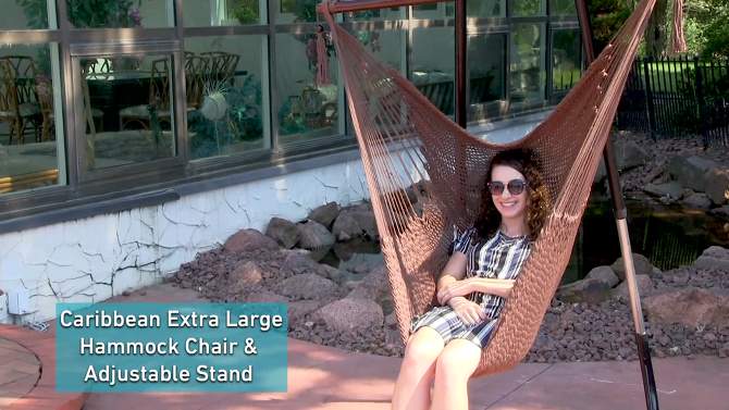 Sunnydaze Caribbean Style Extra Large Hanging Rope Hammock Chair Swing with Stand - 300 lb Weight Capacity, 2 of 14, play video
