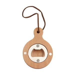 Unique Bargains Bottle Opener Magnetic Wood Round Handle Magnet Wood Light Brown 2.36"x3.35"x0.47" 1 Pcs - 1 of 4