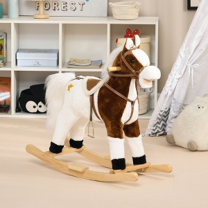 Whisen Kids’ Large Plush Rocking Horse with Sounds, Saddle, Footrests, Riding Rocker Toy Gift for Toddlers - Brown - 1 of 4