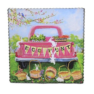 Round Top Collection Egg Hunt Print  -  One Sign 11.75 Inches -  Easter Bunny Truck Baskets  -  E22069  -  Wood  -  Pink - 1 of 3