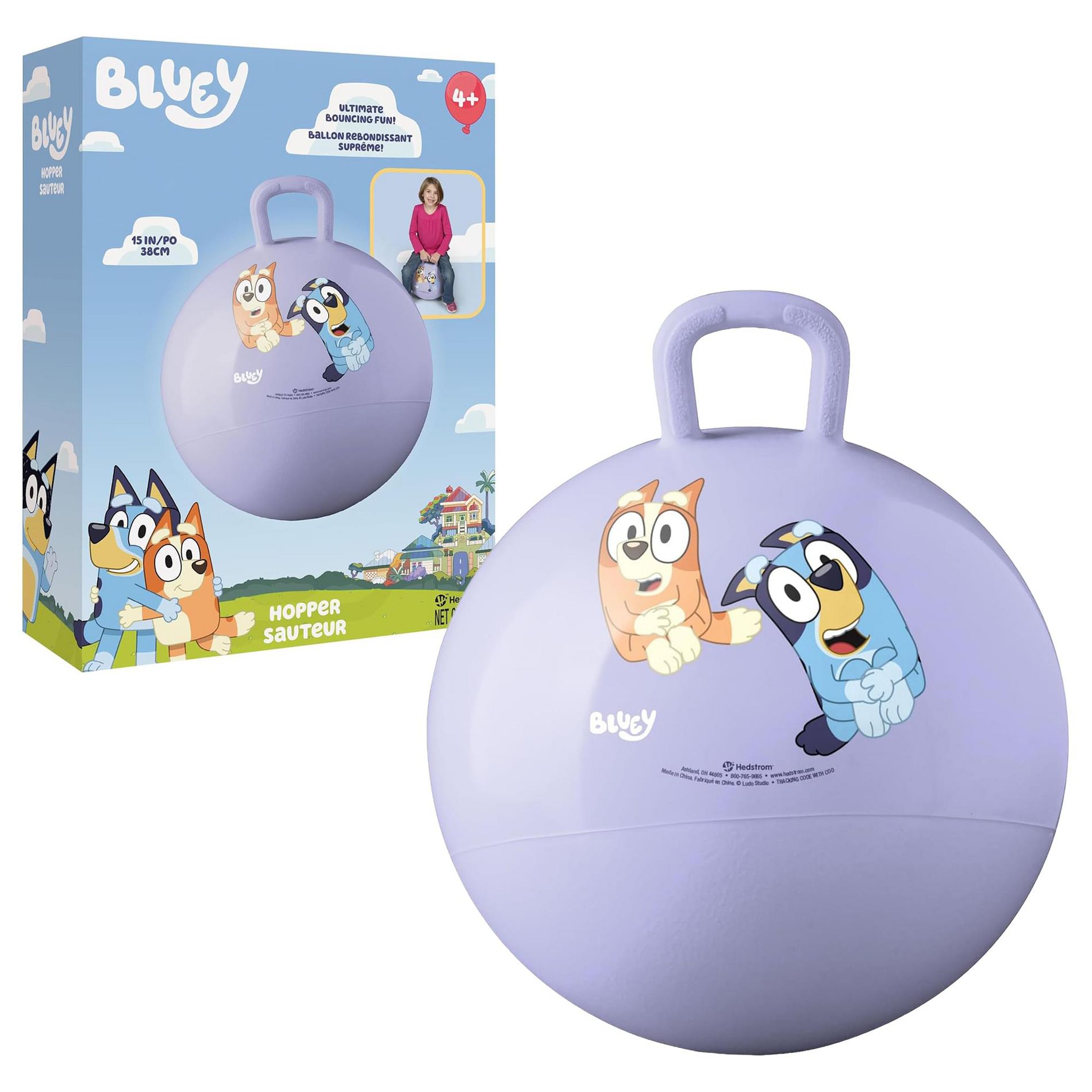Ball, Bounce and Sport Inc. Disney Bluey and Bingo 15-Inch Purple Hopper Ball