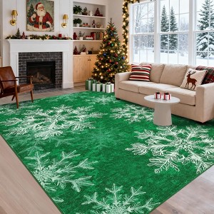Christmas Area Rug, Snowflake Print Washable Throw Carpet with Non Slip Backing, Low Pile Stain Resistant Floor Mat for Living Room, Bedroom - 1 of 4