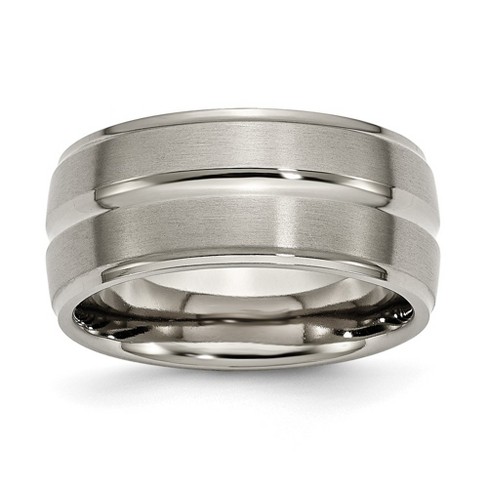 Black Bow Jewelry Men's Titanium 10mm Brushed Grooved Ridged Edge Standard Fit Band - image 1 of 4