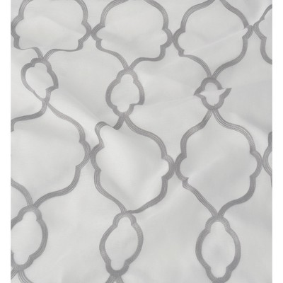 White and Gray Geometric Sheer Grommet Curtain Panels