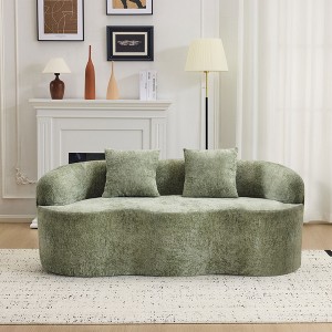 Spassway 67" White Upholstered Loveseat with Round Armrest Teddy Velvet Compression Couch with 2 Pillows - 1 of 4