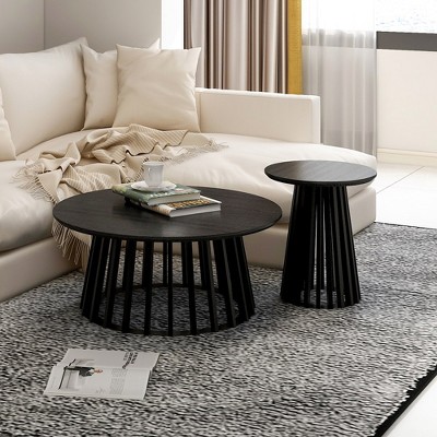 Round Coffee Table Set Of 2, Modern Wood Side Table End Table Set With Non-slip Foot Pads Scratch Resistance Nesting Coffee Table Set For Living Room