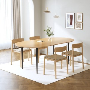 PexFix 67" x 33.5" Solid Wood Oval Dining Table Modern Kitchen Table Farmhouse Black Steel Legs for Living Room Kitchen Home Office Natural - 1 of 4