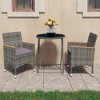 vidaXL Patio Bistro Set 3 Piece - Gray Poly Rattan & Tempered Glass Table/Chairs for Garden, Balcony, Deck, Porch - 2 of 4