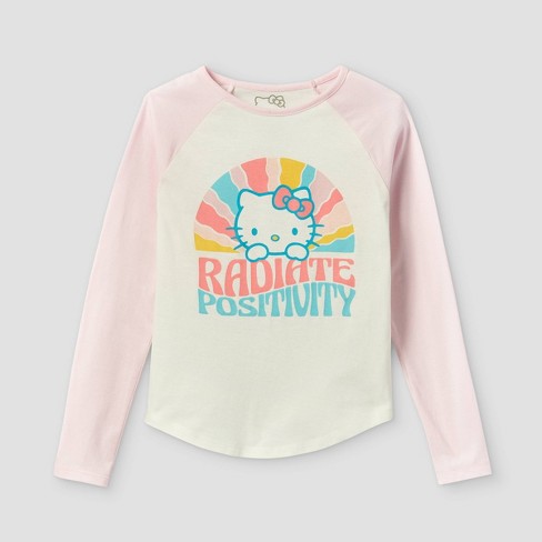 Girls' Hello Kitty Radiate Positivity Raglan Graphic - Pink/off-white : Target