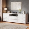 9 Drawer Dresser 63” Long TV Stand for Bedroom Entertainment Center with Power Outlet LED Light for 65"-75" TV White Dresser with Fabric - 2 of 4
