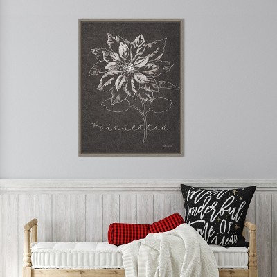 Classic Black and White Poinsettia Christmas Canvas Wall Art