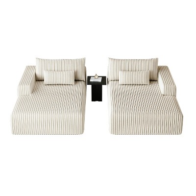 GDFStudio Candy 2 pcs Oversized Corduroy 150" W Upholstered Sofa Bed, 75" D Chaise Lounge
